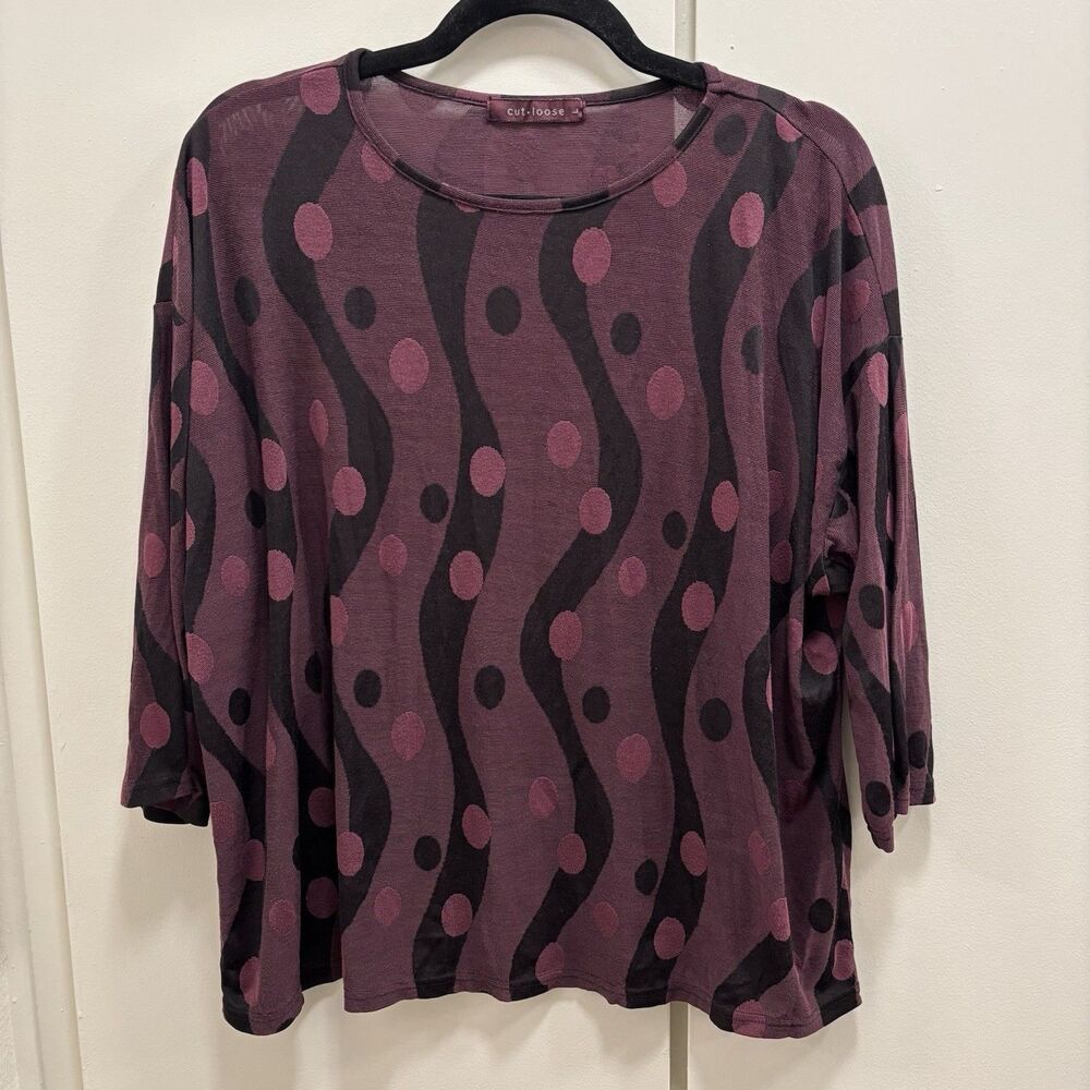 Cut Loose Women’s Sz Large Cinnabark Red Dot Jacquard Pearl Edge Top